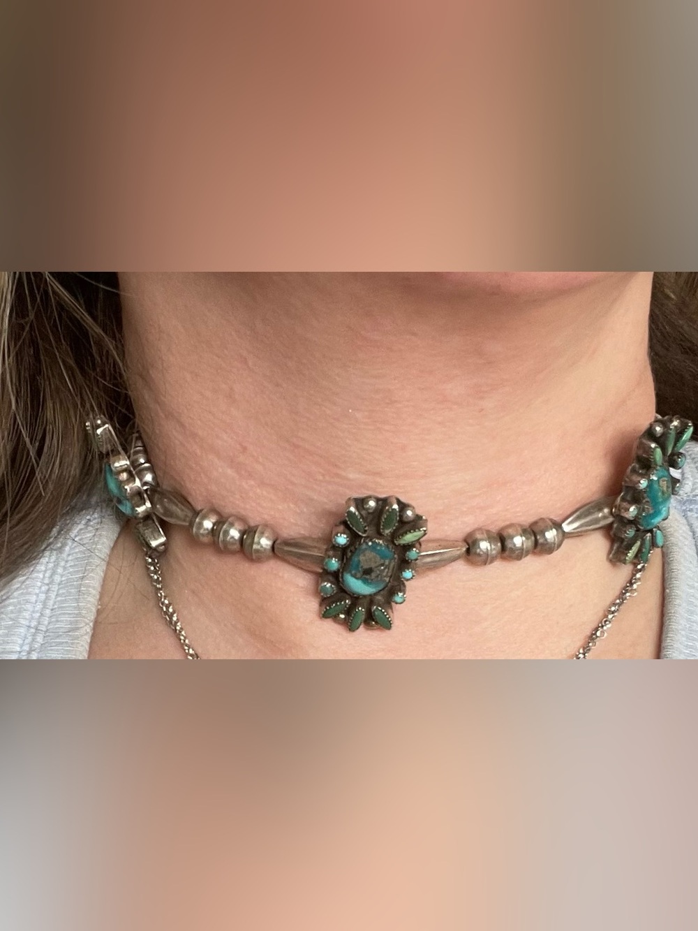 Turquoise Floral Sterling-Style Choker Necklace - Women Jewelry